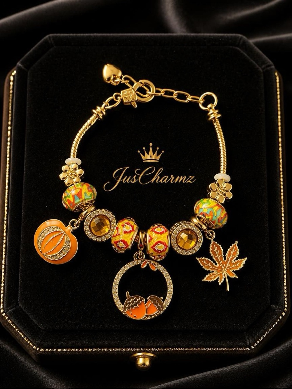 Women's Gold-Tone Autumn Orange Charm Bracelet